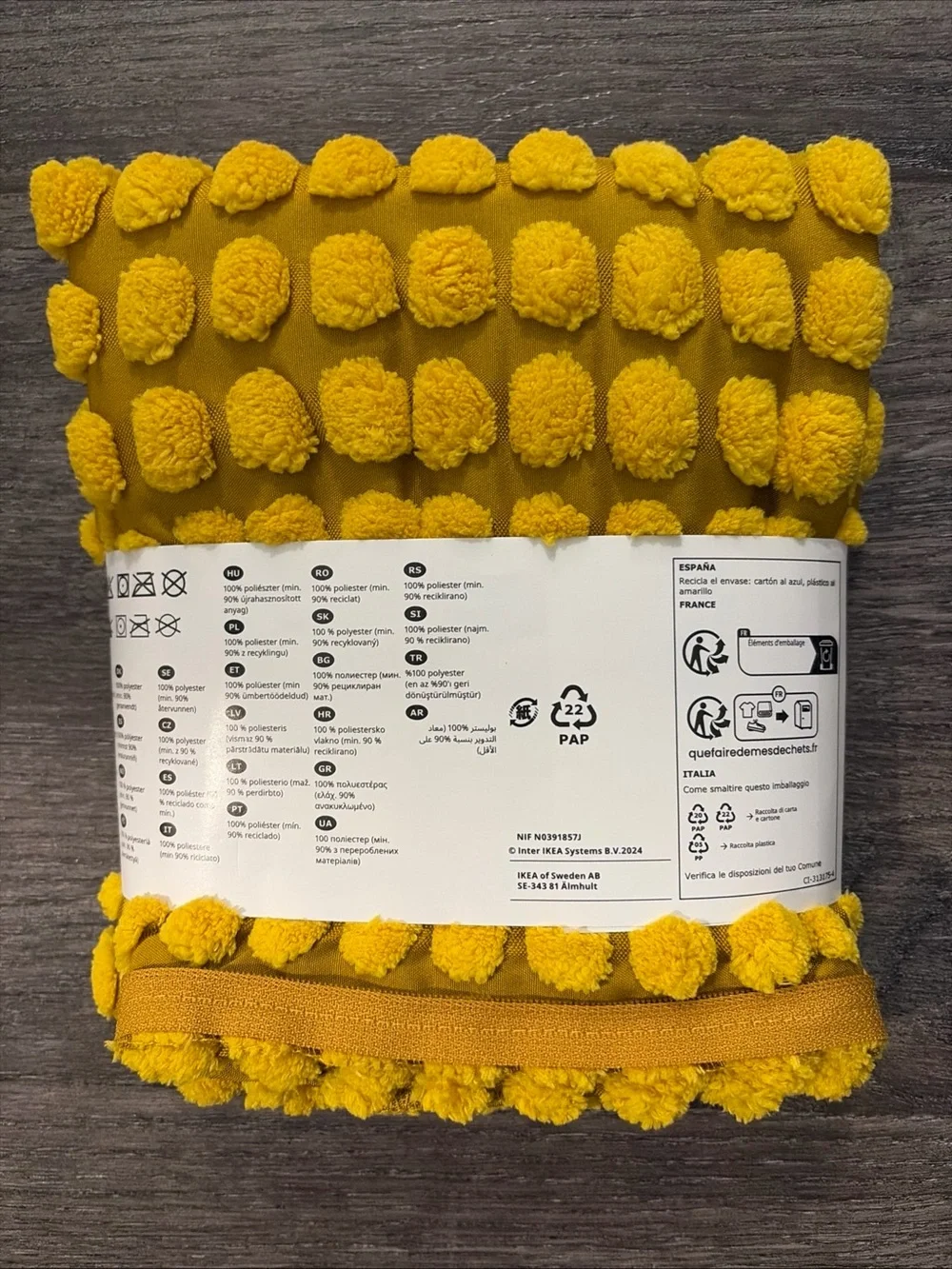 IKEA SVARTPOPPEL Pom-Pom Textured Pillow Cover - Yellow